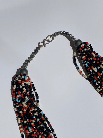 Vintage Multi-Strand Multi Color Seed Bead Statement Necklace