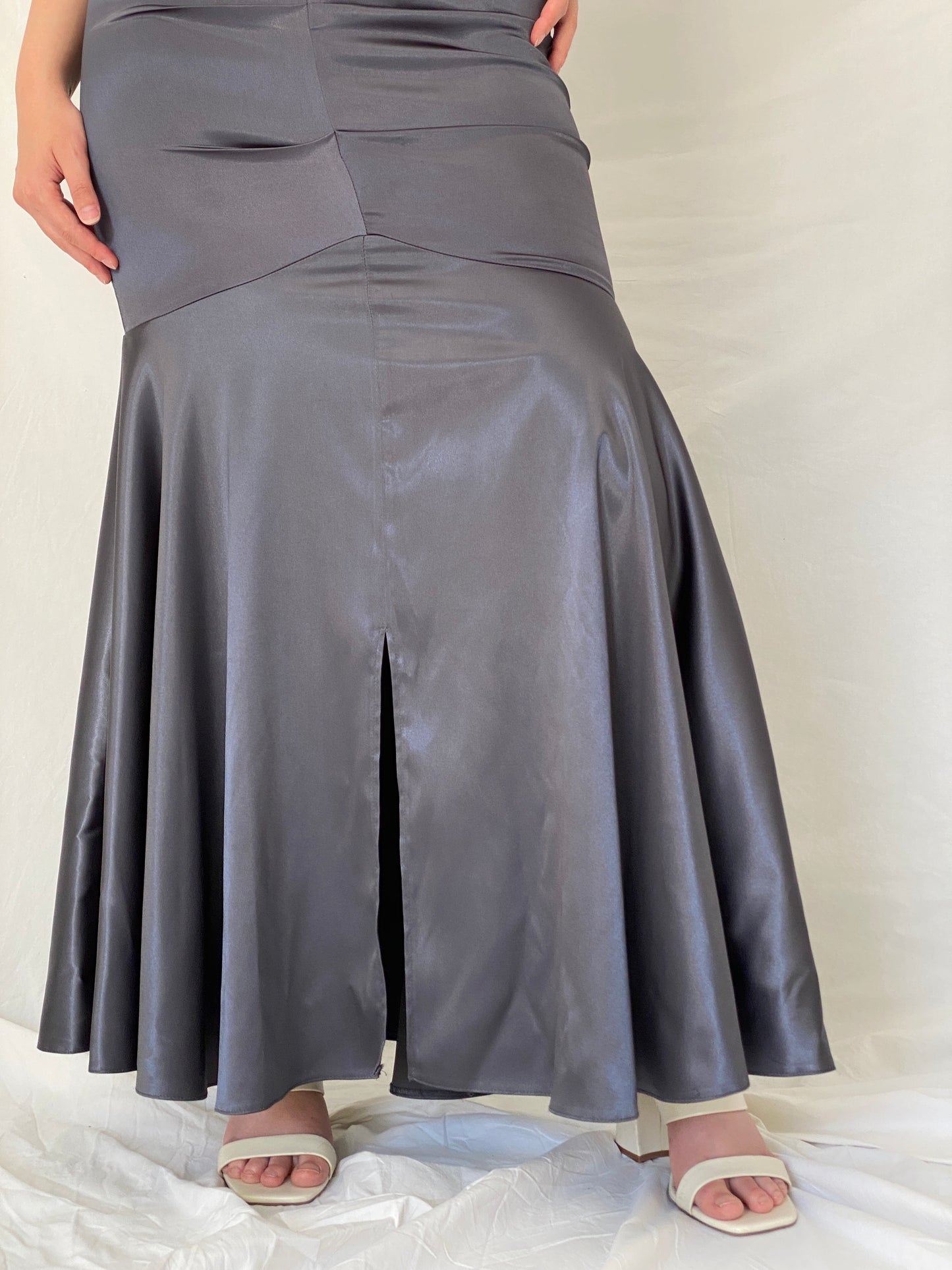 Vintage Y2K Jump Apparel by Wendye Chaitin Charcoal Satin Mermaid Evening Gown - M