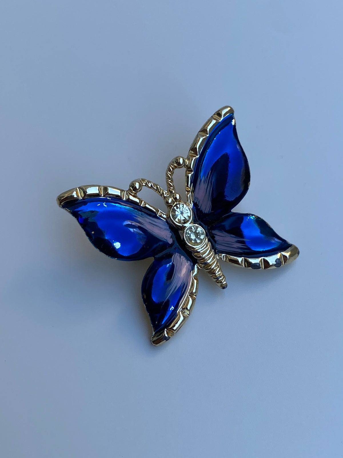 Vintage Blue Enamel Butterfly Pin Crystal Rhinestone Accents Brooch Vintage Blue Enamel Butterfly Pin Crystal Rhinestone Accents Brooch