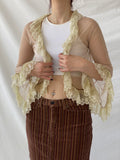 Y2K Mesh Beige Fairy Core Cardigan With Lace Detailing - XS