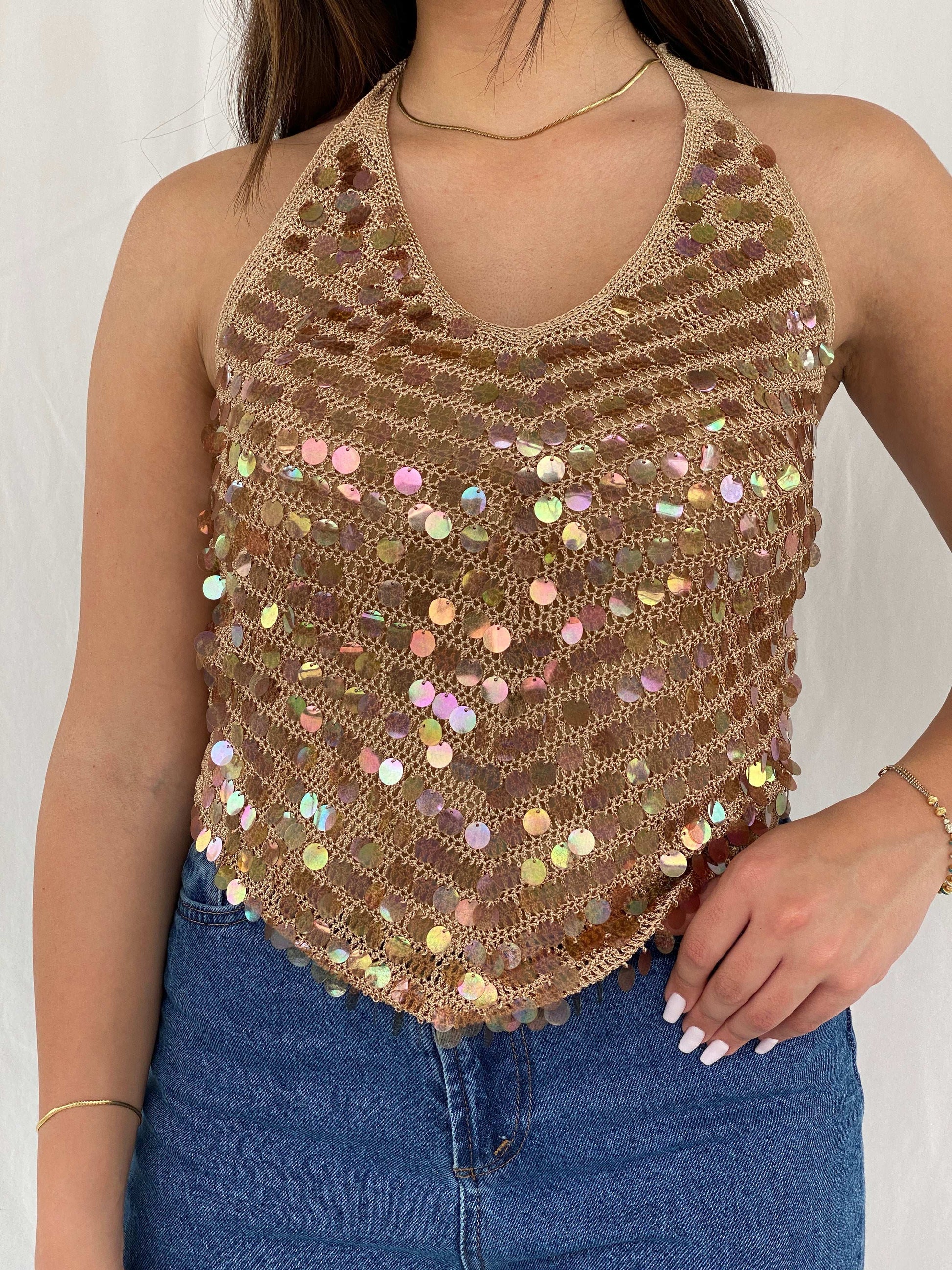 Nicowa Glitzy Knitted Crochet Halter Top - Size M - Balagan Vintage Halter Top 00s, halter top, NEW IN, Rama, summer