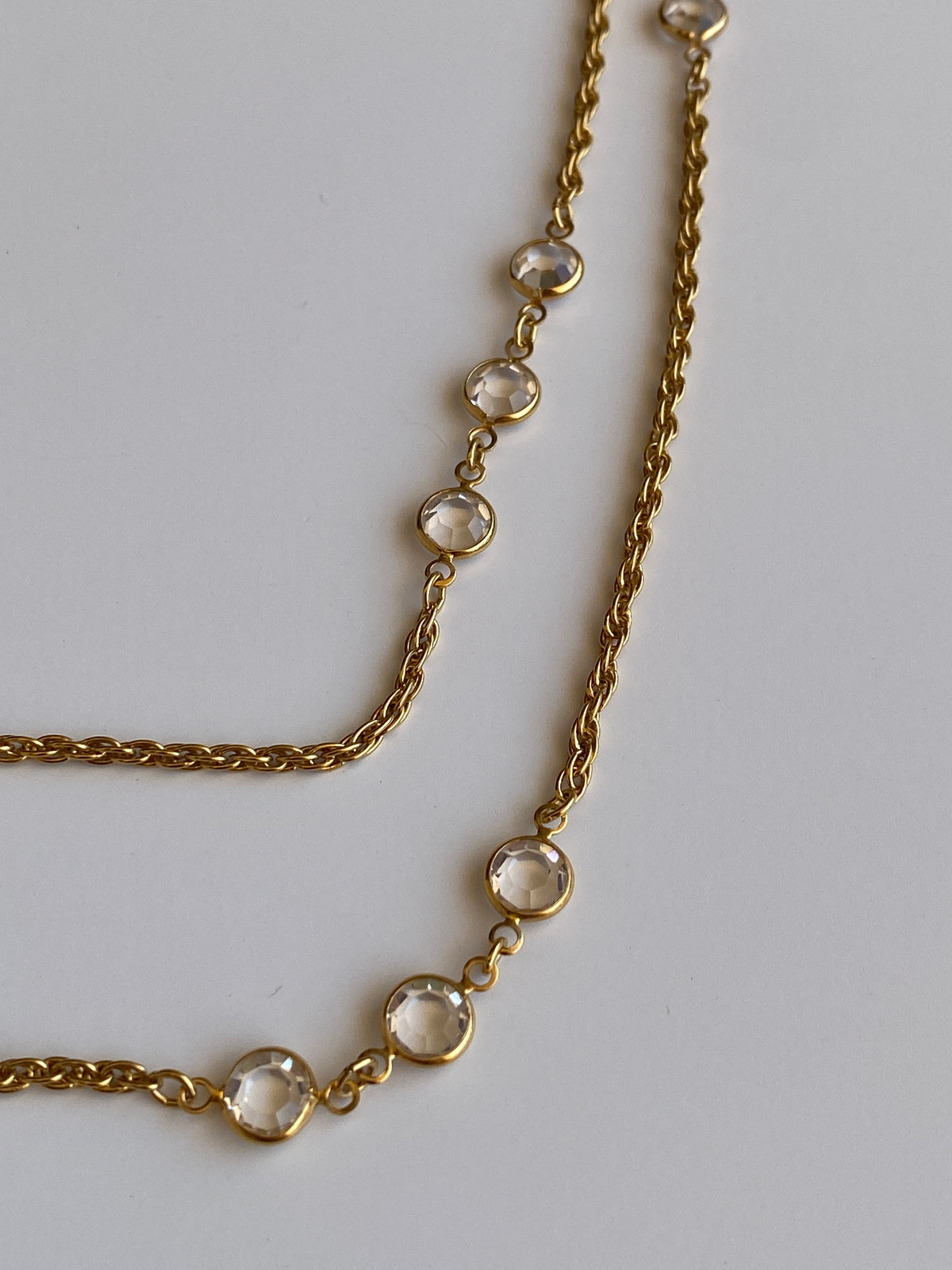 Vintage Monet Gold-Tone Crystal Long Convertible Double Strand Necklace Vintage Monet Gold-Tone Crystal Long Convertible Double Strand Necklace