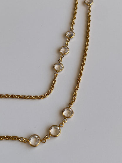 Vintage Monet Gold-Tone Crystal Long Convertible Double Strand Necklace