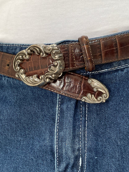 Vintage Brighton Brown Croc-Embossed Leather Western Y2K Classic Belt