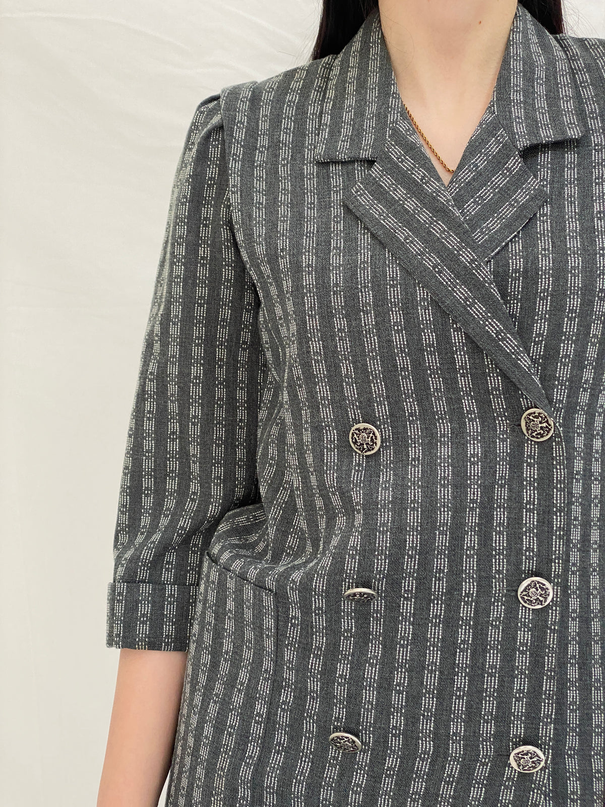 Vintage Leslie Fay Petites Gray Textured Double Breasted Blazer Dress - S Vintage Leslie Fay Petites Gray Textured Double Breasted Blazer Dress - S