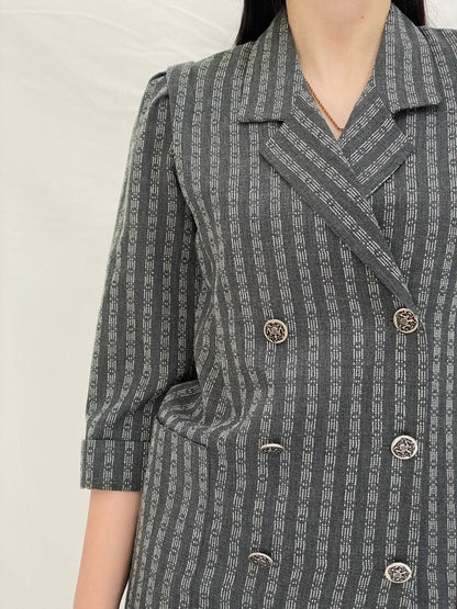 Vintage Leslie Fay Petites Gray Textured Double Breasted Blazer Dress - S