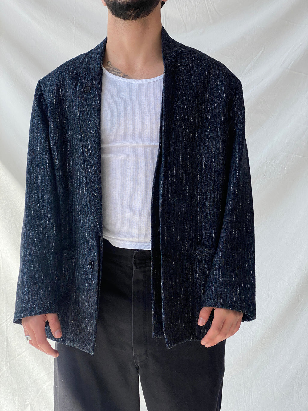 Vintage Lovers Paris Men’s Navy Striped Tweed Blazer - M