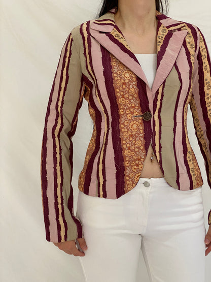 Vintage Rinascimento Patchwork Floral Blazer Pink & Maroon Tailored Jacket - S
