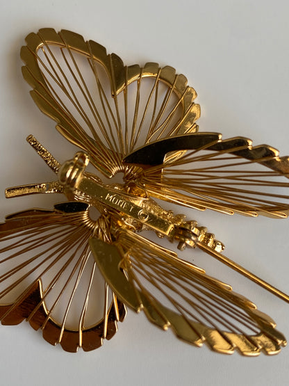 Vintage Monet Gold Tone Openwork Wire Butterfly Brooch Sculptural Pin
