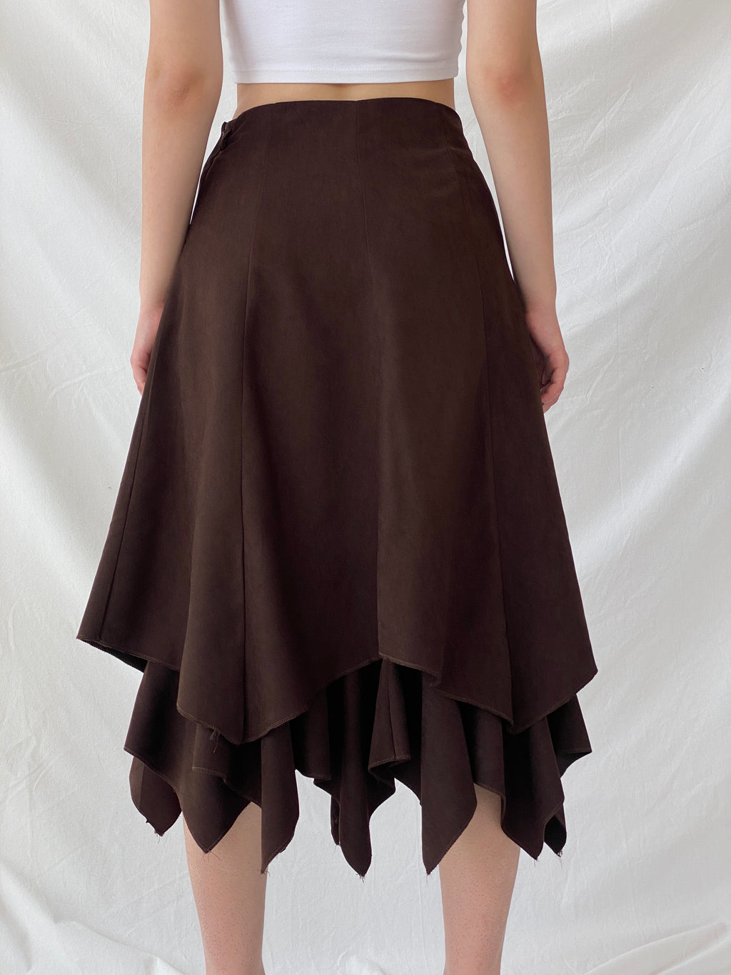 Vintage Ikram Brown Asymmetric Layered Midi Skirt - M