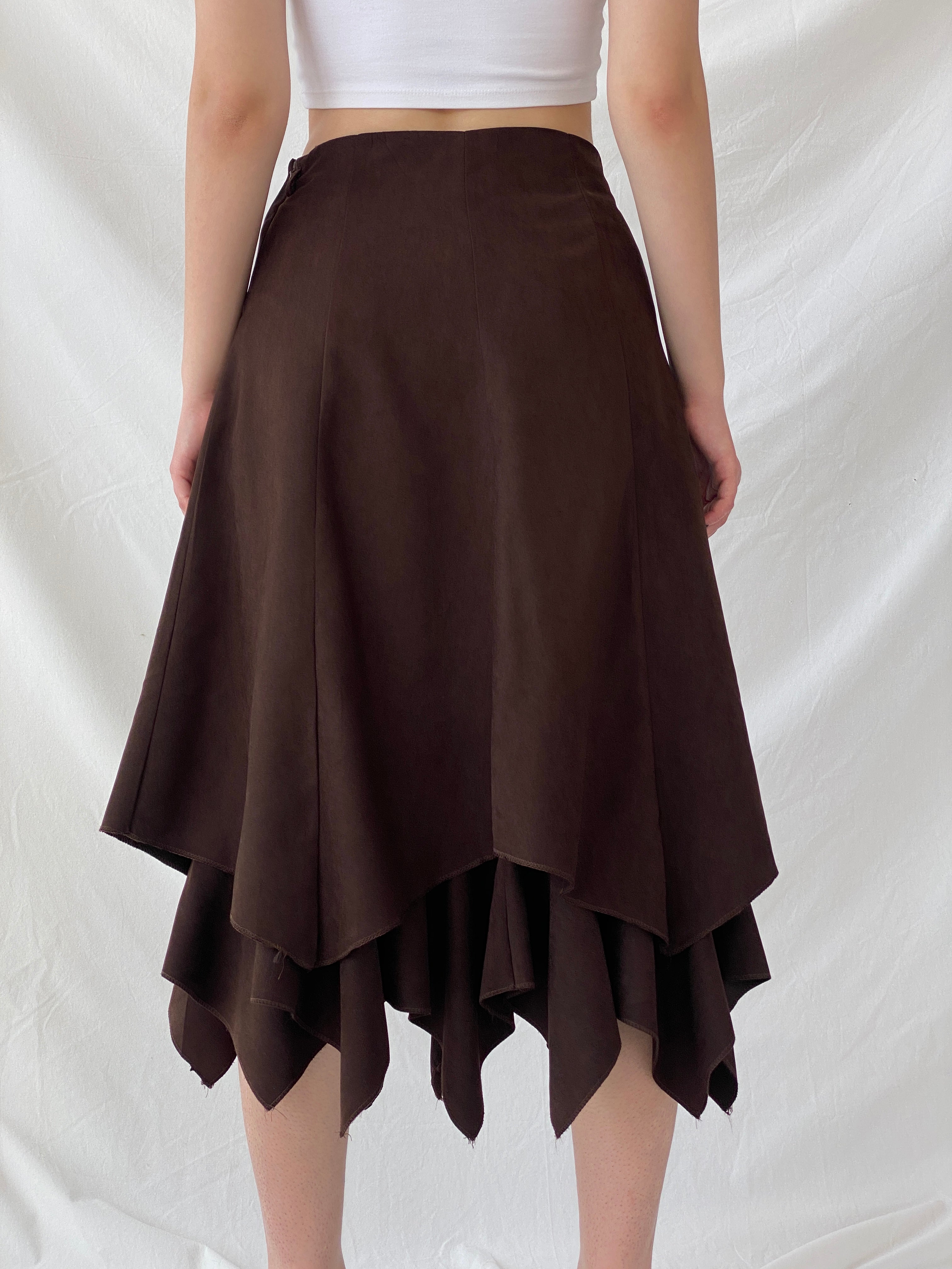 Vintage Ikram Brown Asymmetric Layered Midi Skirt - M