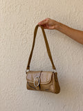 Vintage Beige Croc Embossed Shoulder Bag - Y2K Buckle Baguette Handbag