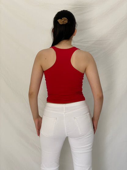 Y2K Red Cotton Blend Rhinestone Studded Racerback Tank Top - S
