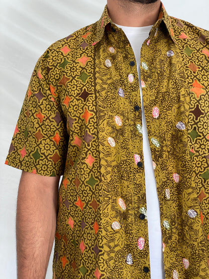 Vintage Fifty Batik Olive Multicolor Batik Print Short Sleeve Shirt – XL