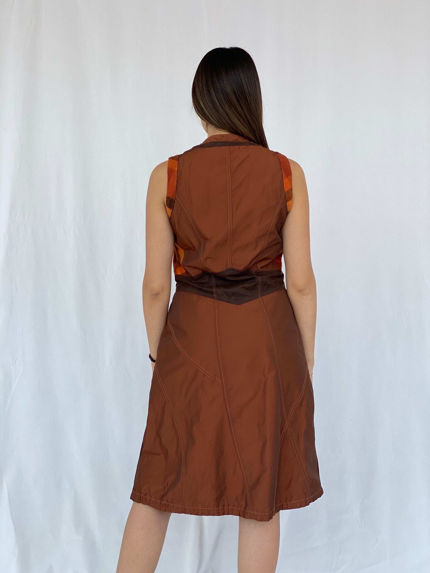 BIBA Patchwork Brown Midi Dress Size M - Balagan Vintage Midi Dress 90s, dress, Juana, midi dress, NEW IN