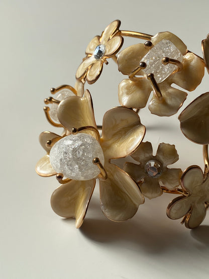 Vintage Floral Statement Bracelet with Enamel Petals & Crackle Glass Stones