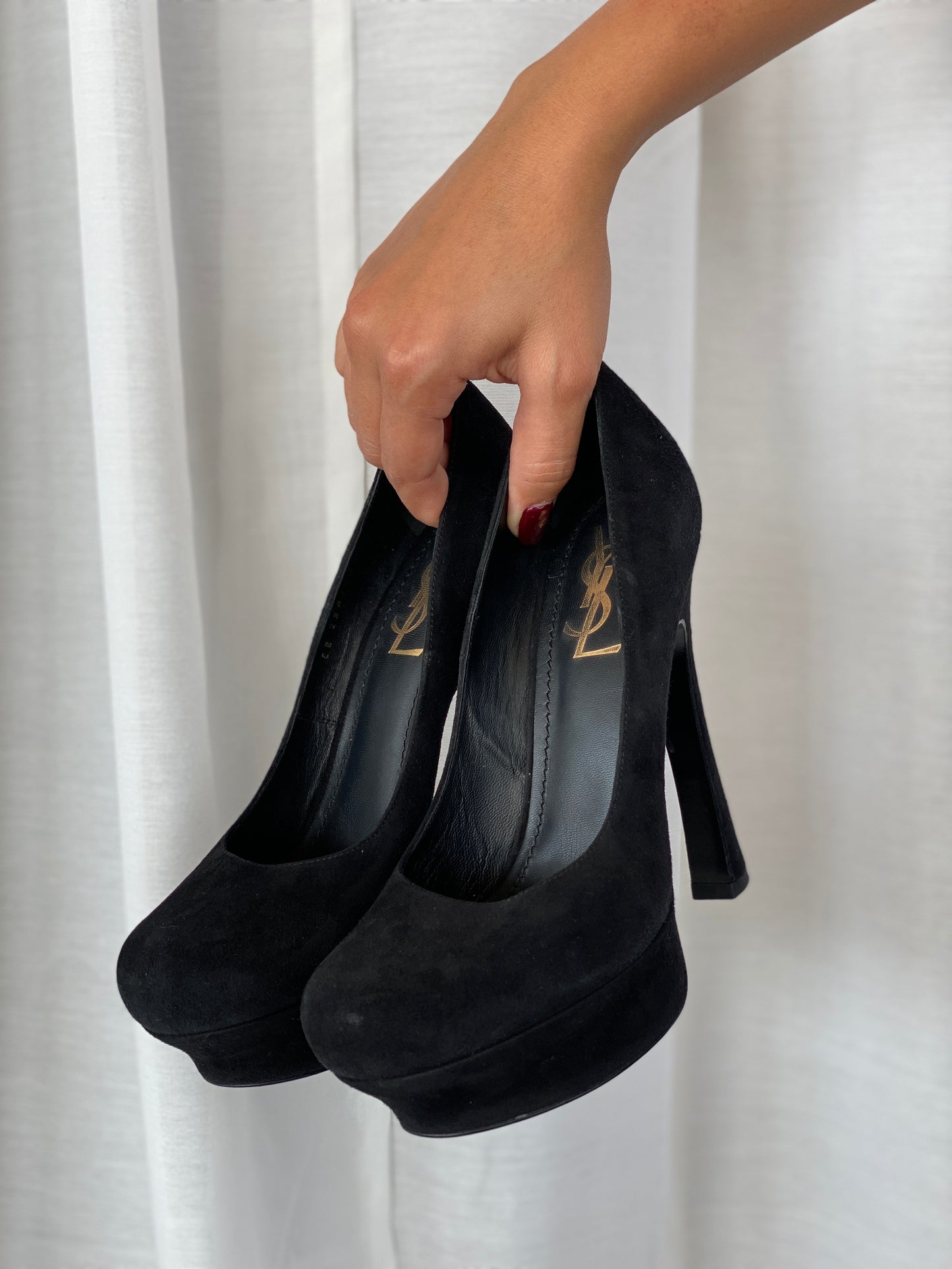 YSL Black Suede Platform Tribtoo Pumps - 38EUR