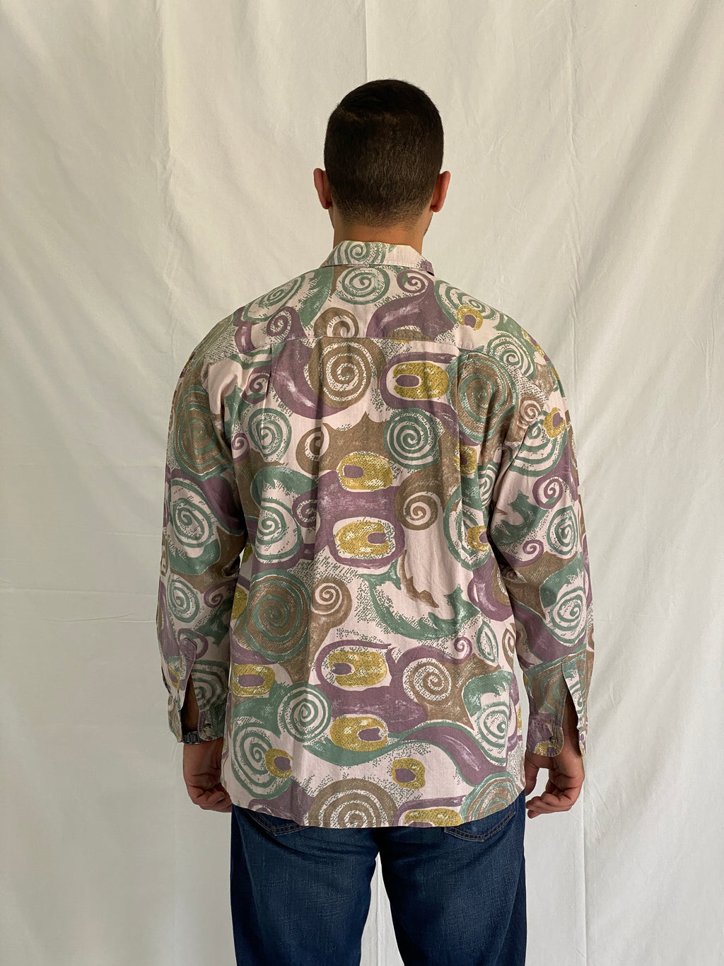 Vintage John F. Gee 90s Abstract Swirl Men’s Long Sleeve Shirt – XL
