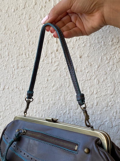 Vintage Y2K Worthington Brown PVC Teal Trim Frame Shoulder Bag