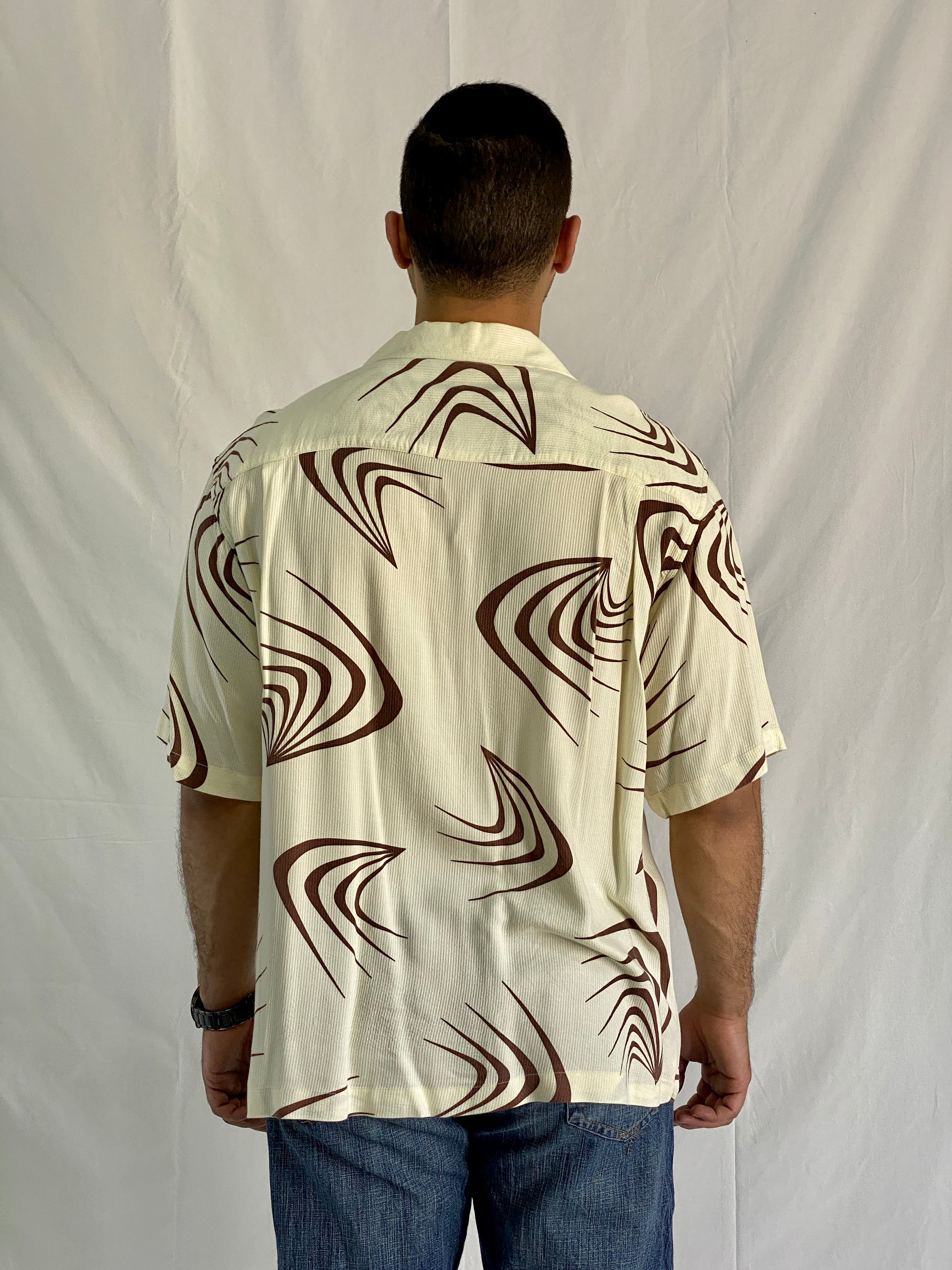 Vintage Quiksilver Silver Edition Abstract Palm Tribal Rayon Shirt - XL