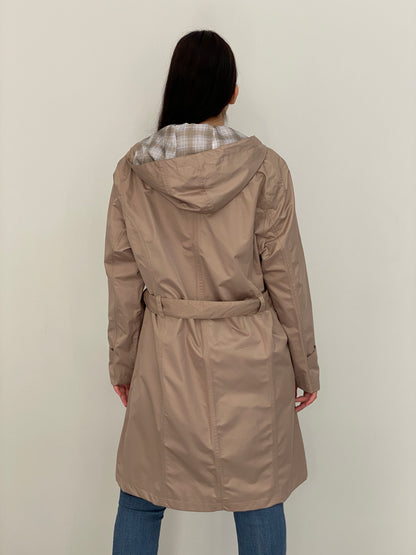 Vintage Cecilia Classics Beige Hooded Belted Trench Coat – L