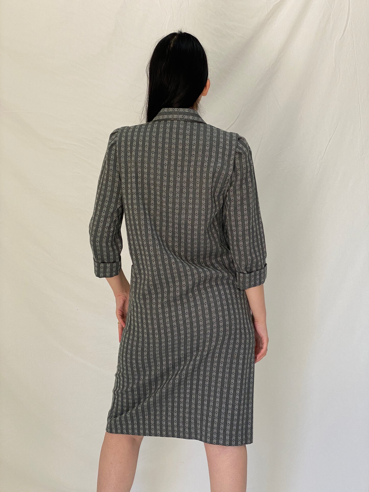 Vintage Leslie Fay Petites Gray Textured Double Breasted Blazer Dress - S