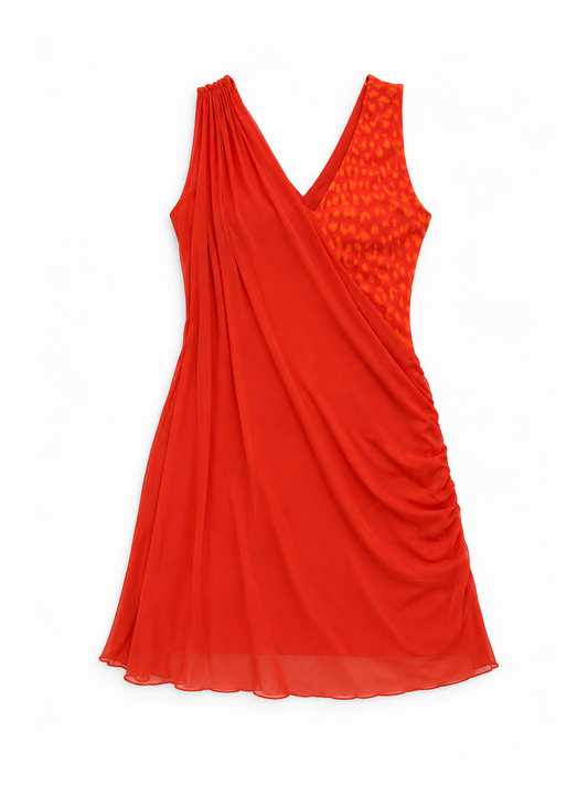 Y2K Roberto Cavalli Orange Printed Draped Mini Dress – M