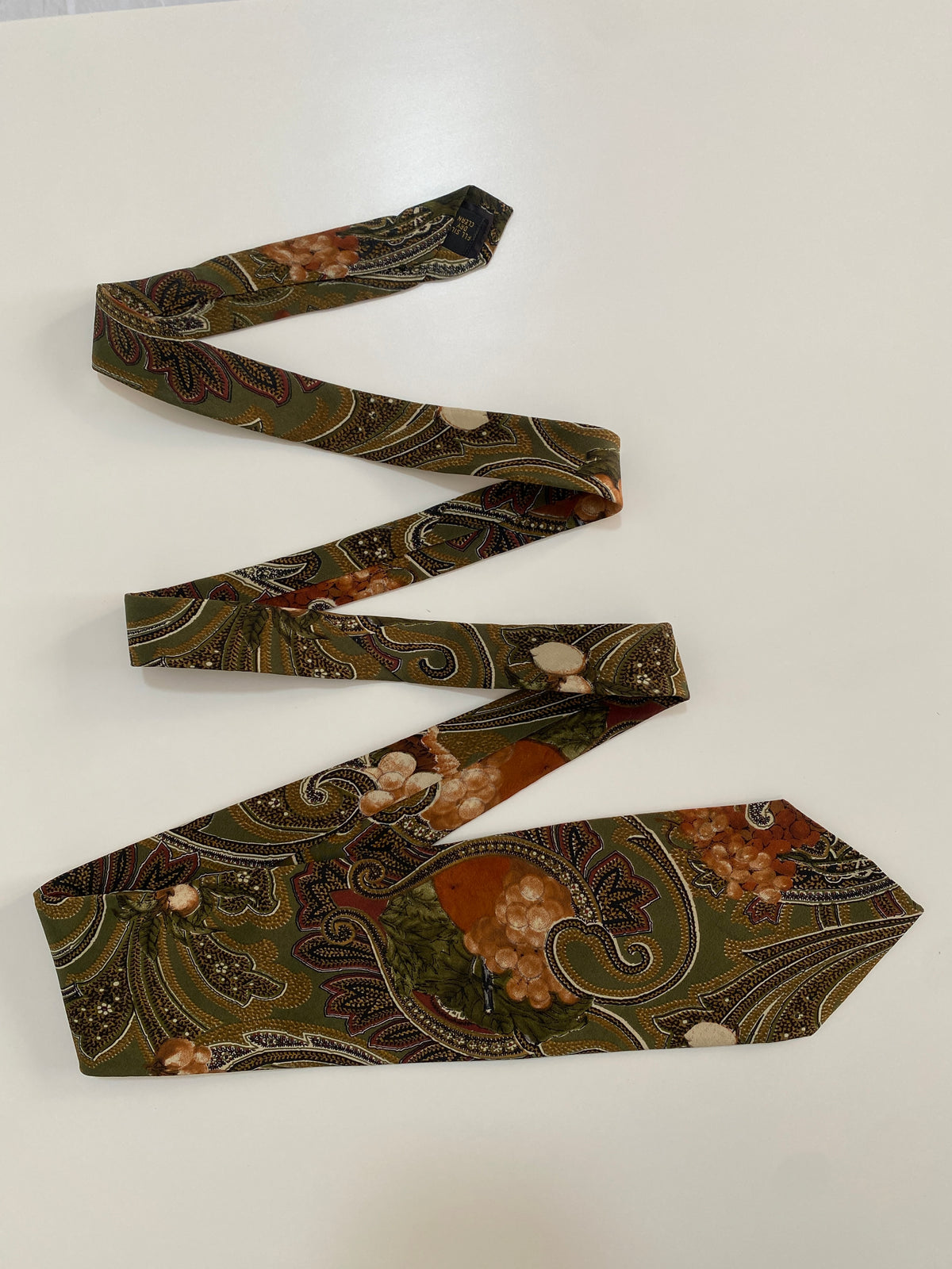 Vintage Retro Statement Woodward Silk Tie - Olive Green Paisley & Grapes Print Vintage Retro Statement Woodward Silk Tie - Olive Green Paisley & Grapes Print