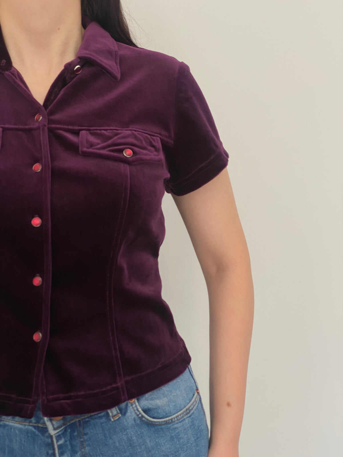 Vintage Y2K Judy Knapp Deep Purple Velvet Western Snap Shirt - M