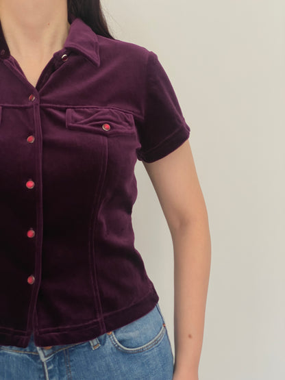 Vintage Y2K Judy Knapp Deep Purple Velvet Western Snap Shirt - M