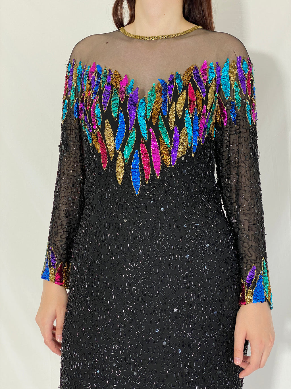 Rare Vintage 80s/90s NITE Line Beaded Silk Heavy Party Dress - M