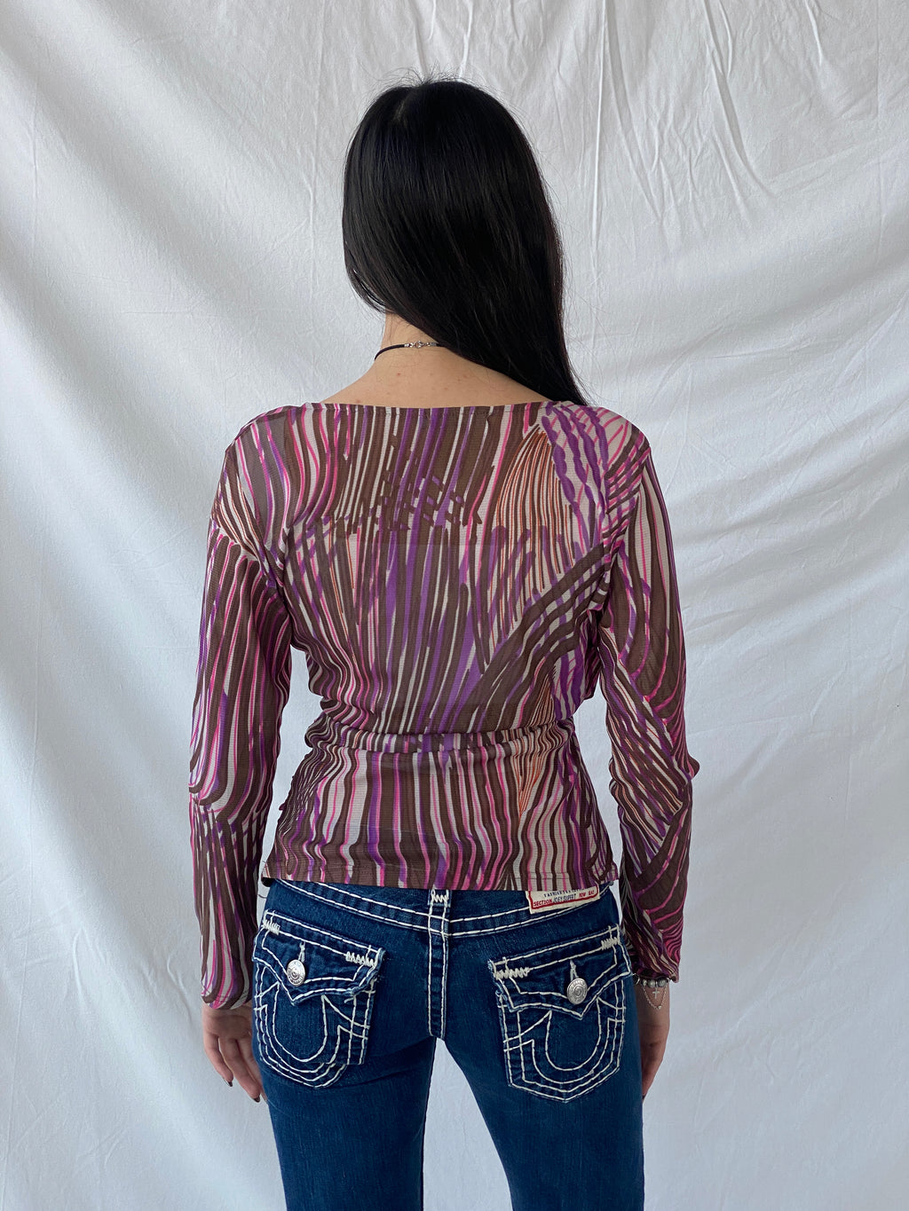 Y2K Full Sleeve Sheer Pink Groovy Women’s Top - M