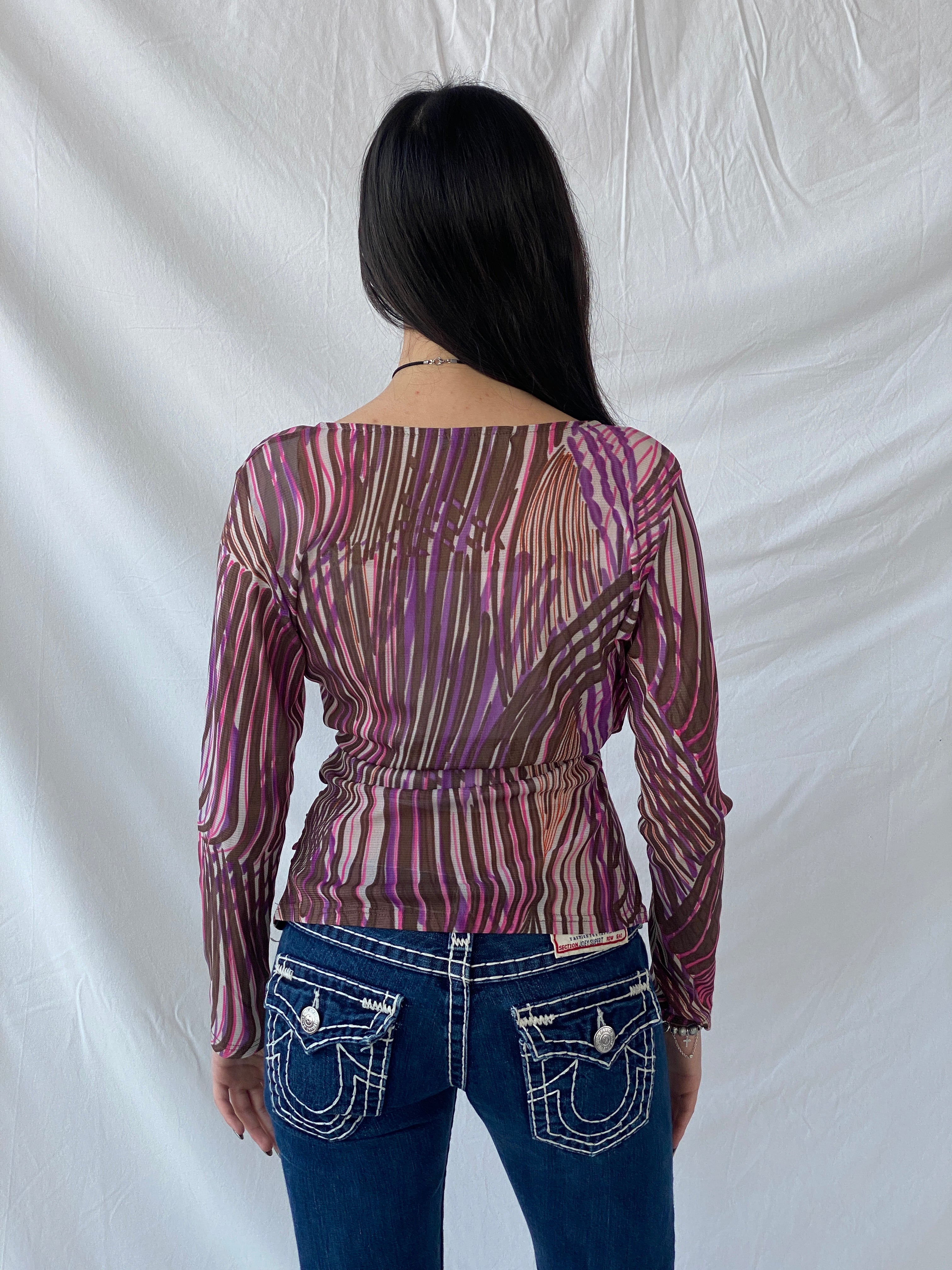 Y2K Full Sleeve Sheer Pink Groovy Women’s Top - M