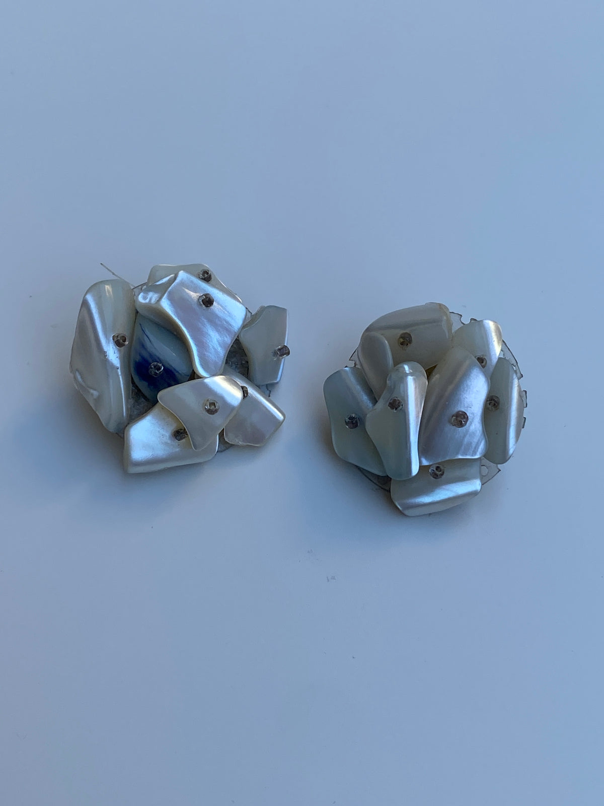 Vintage Japanese Faux Mother of Pearl Clip-On Earrings - Iridescent White Statement Floral Earrings Vintage Japanese Faux Mother of Pearl Clip-On Earrings - Iridescent White Statement Floral Earrings