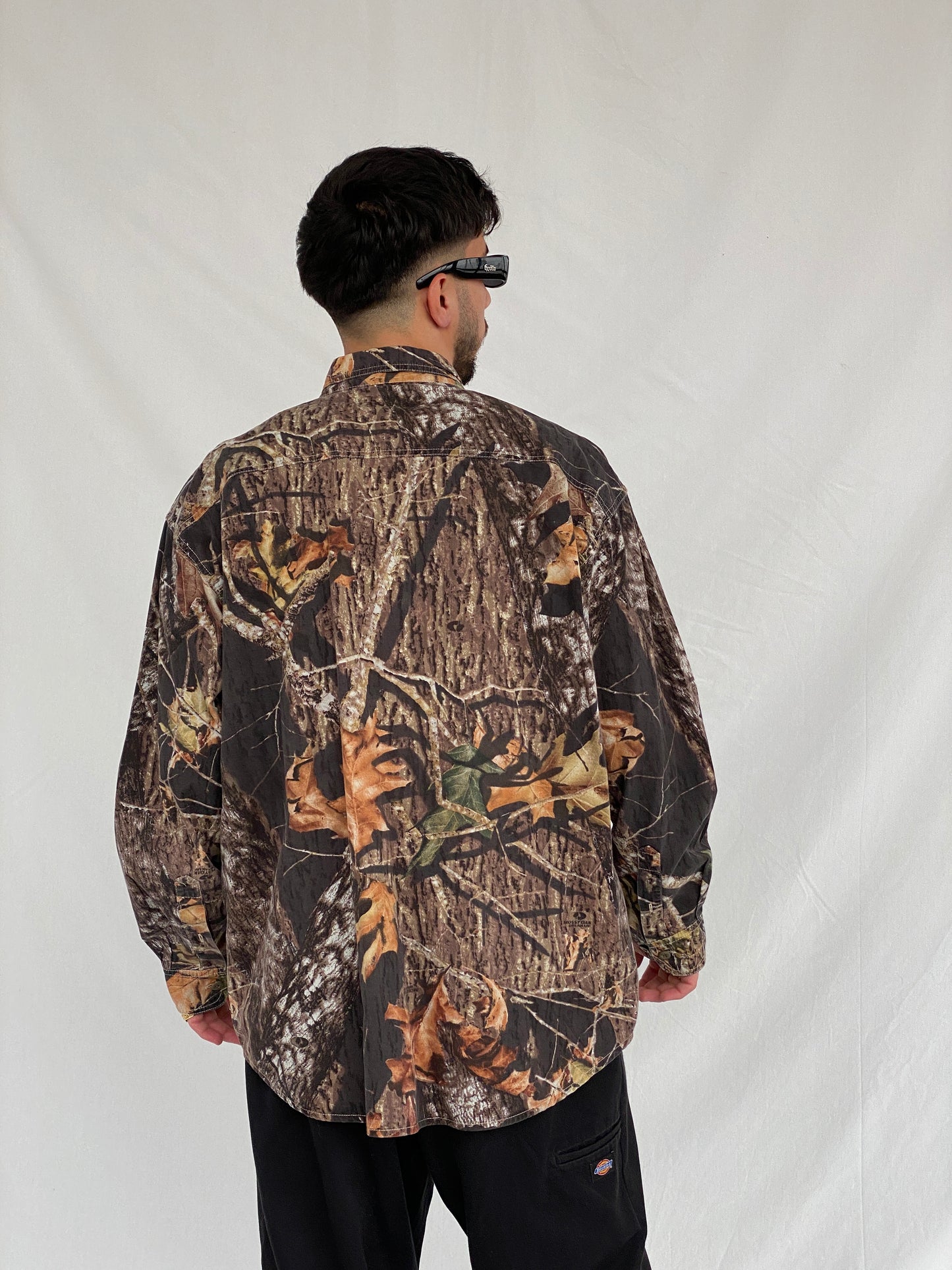 Vintage Mossy Oak Camo Break-Up Woodland Camouflage Button Down Long Sleeve Hunting Shirt - XL