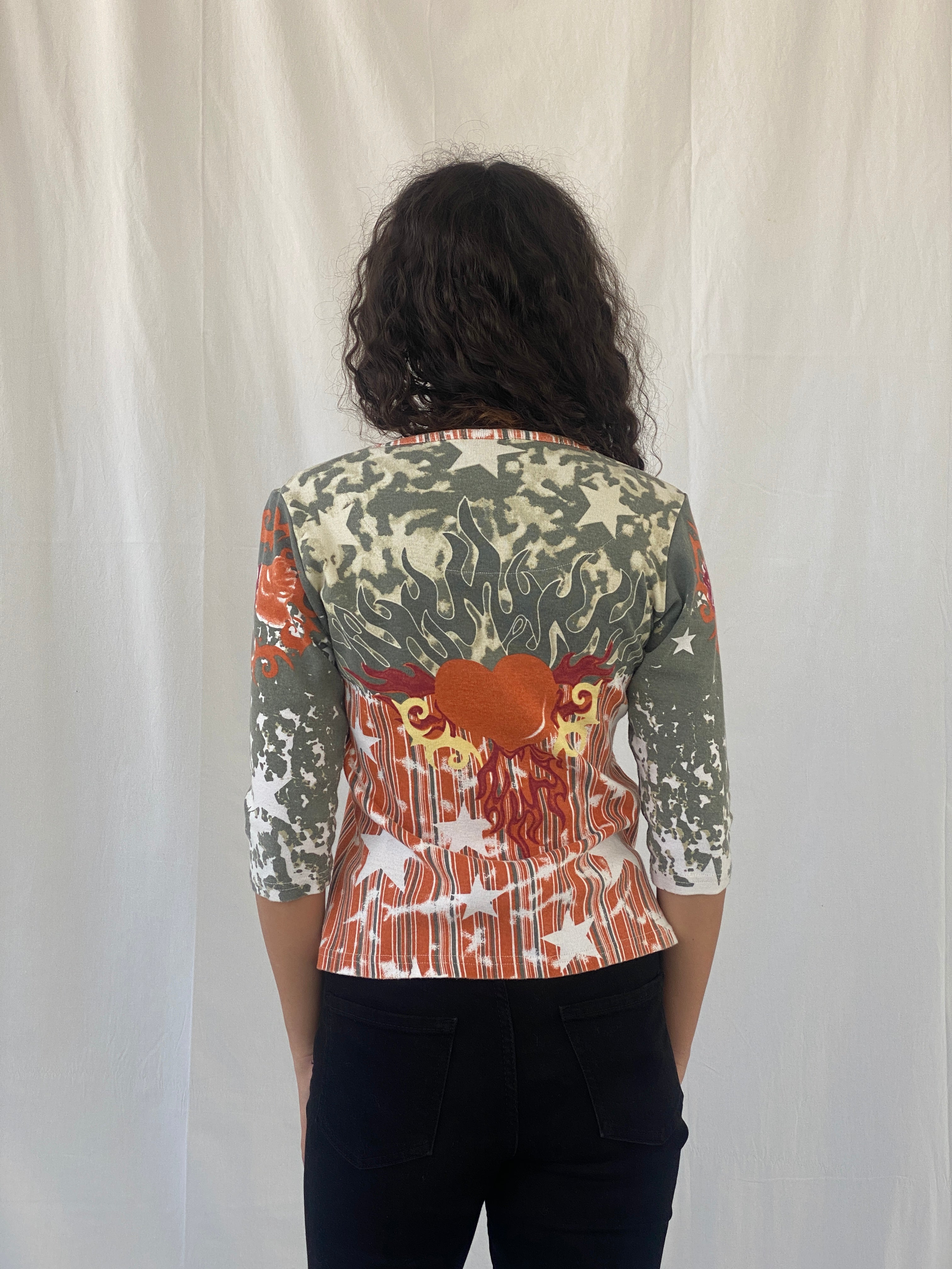 Y2K X-Mail Graphic Heart Flame Women’s Top - M/L