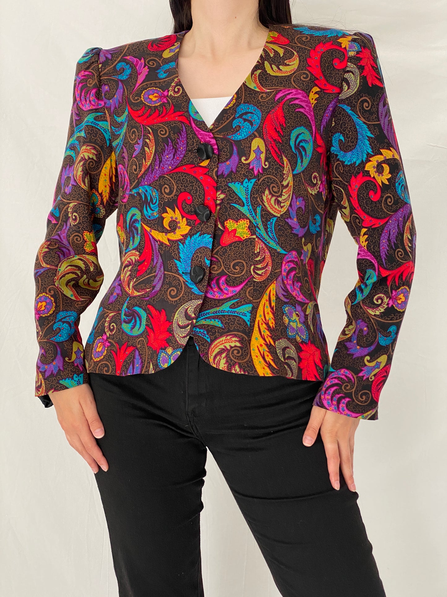 Vintage 90s Anne Crimmins for Umi Collections Pop Paisley Blazer Multicolor Statement Jacket – L