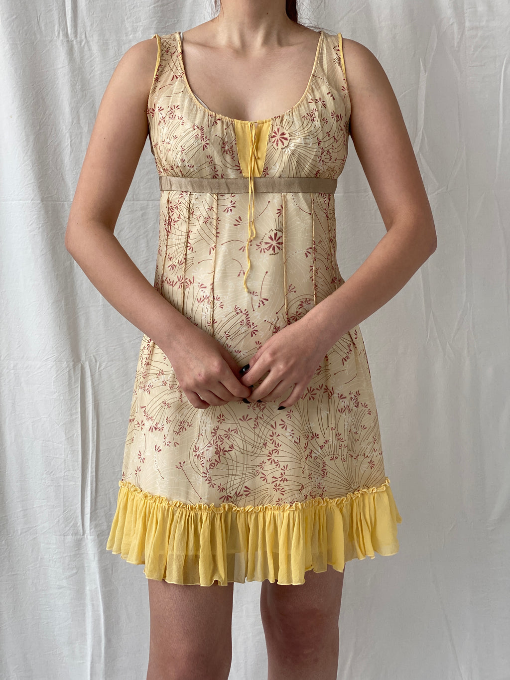 Beautiful Sportmax Code by  Max Mara Yellow Floral Sleeveless Coquette Silk Sheer Dress - S