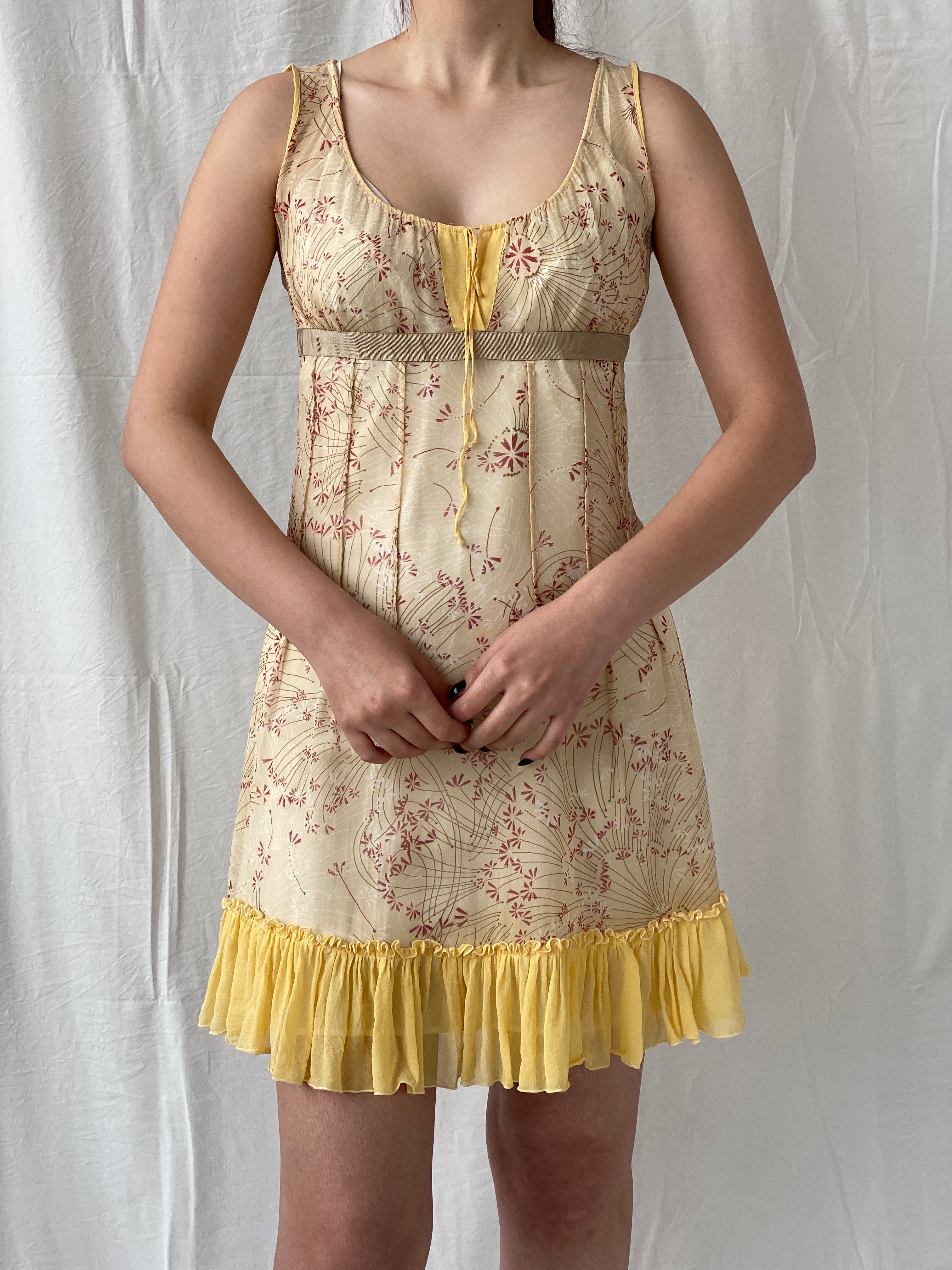 Beautiful Sportmax Code by  Max Mara Yellow Floral Sleeveless Coquette Silk Sheer Dress - S