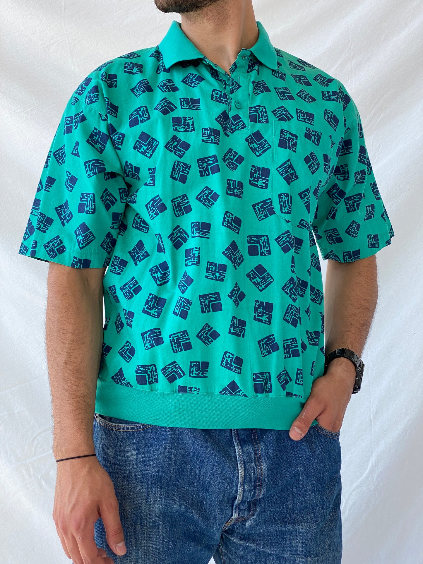 Vintage 90s IMPRINTS Mens Green Oversized Short-Sleeve Top - M