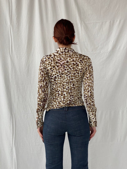 Vintage B&Z Fashion Tennis Ball Graphic Buttoned Women’s Long Sleeve Shirt - S