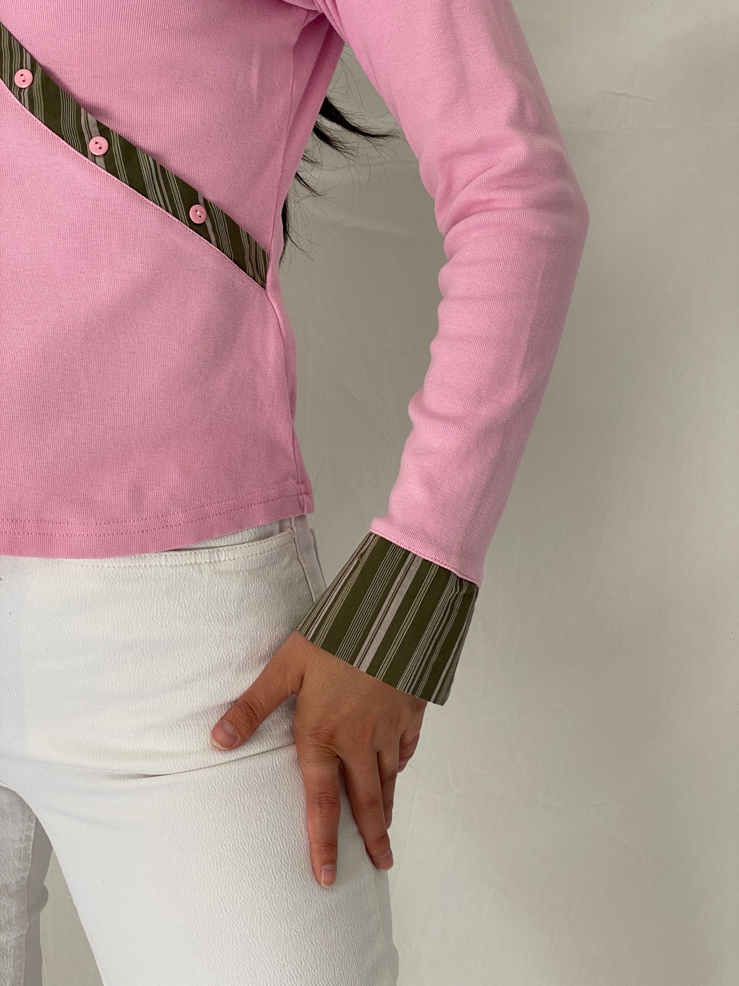 Vintage Y2K Kiabi Woman Baby Pink Cotton Wrap Style School Girl Top - L