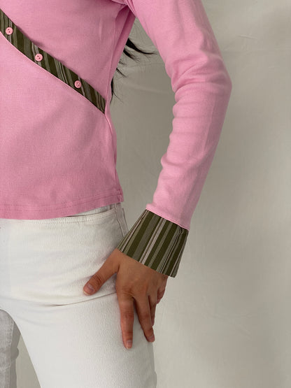 Vintage Y2K Kiabi Woman Baby Pink Cotton Wrap Style School Girl Top - L