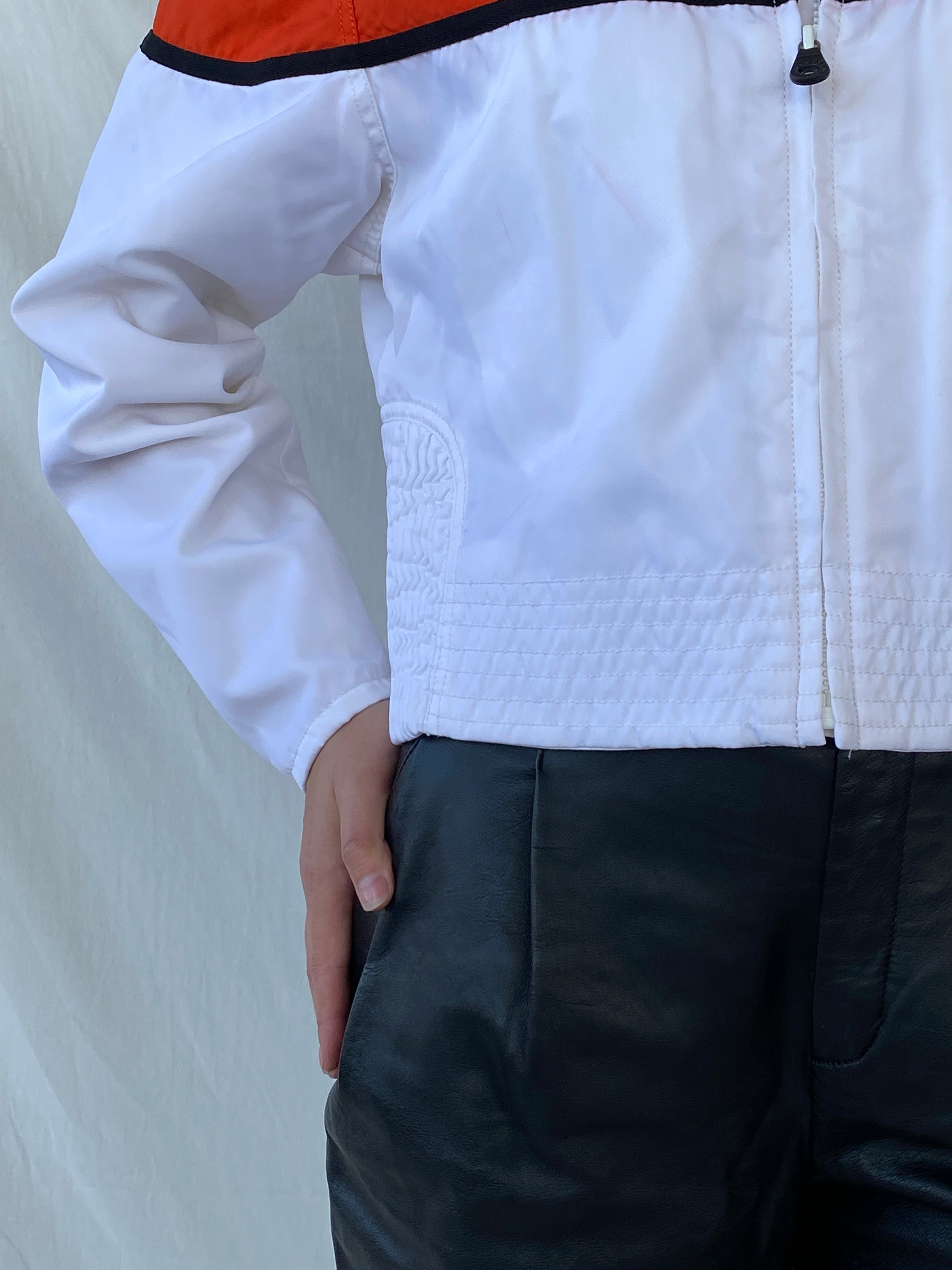 Vintage Harley Davidson Cropped Racing Bomber Jacket White & Orange Motorcycle Streetwear - L