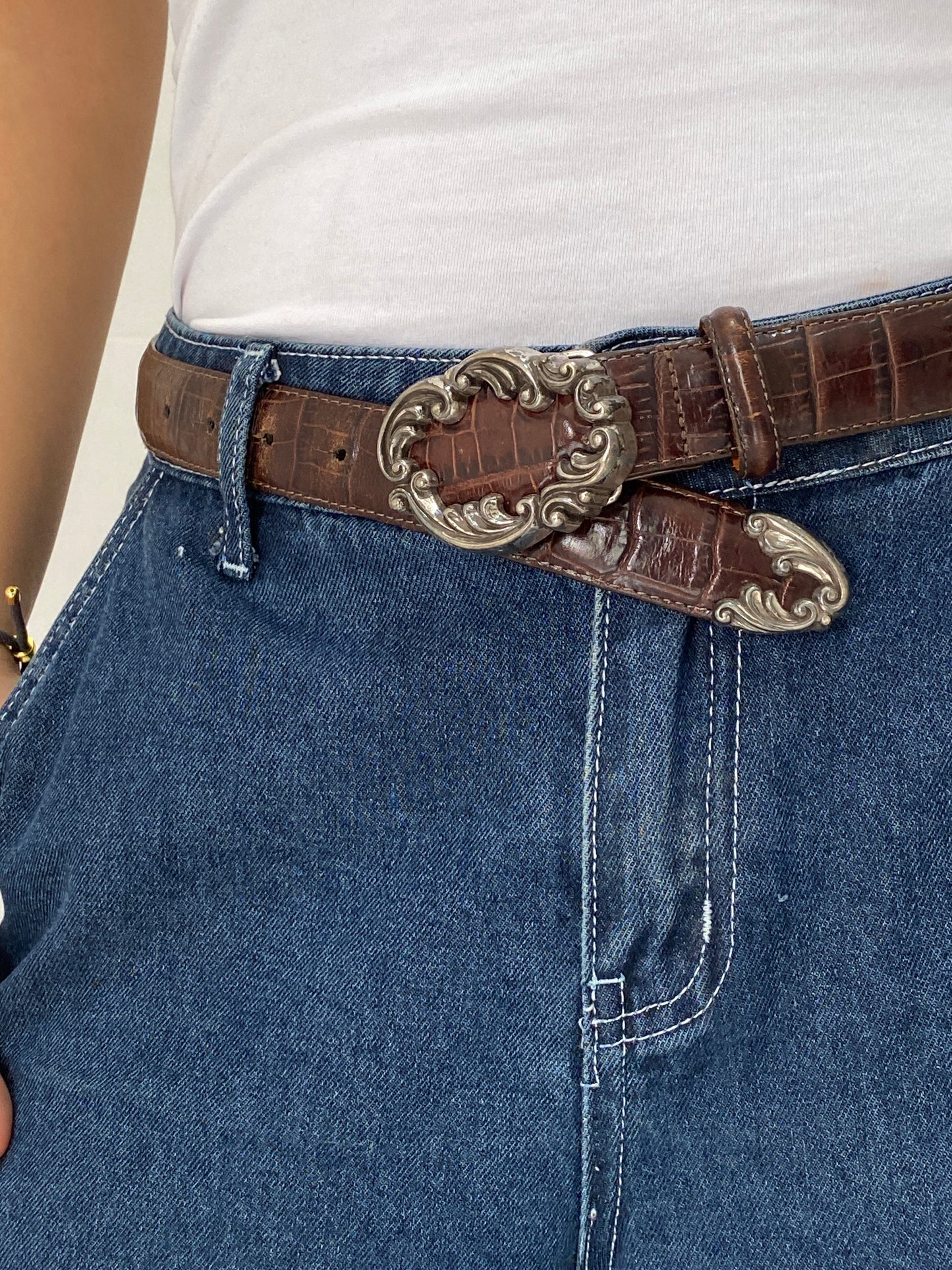 Vintage Brighton Brown Croc-Embossed Leather Western Y2K Classic Belt