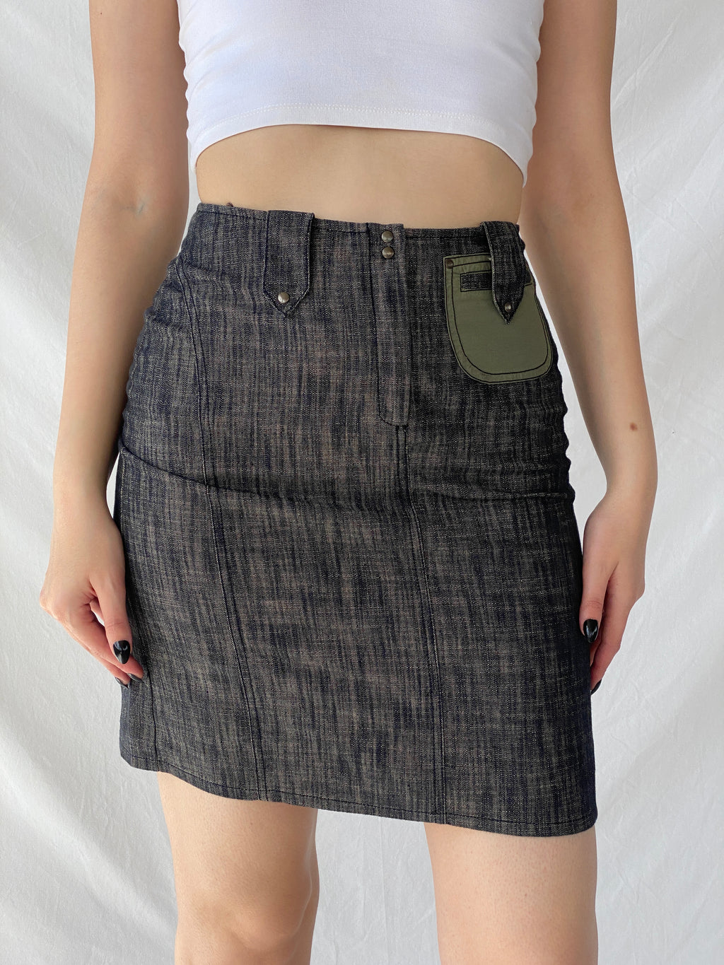 Vintage Jacqueline Riu Black Crystal-Cut Denim Mini Skirt - S