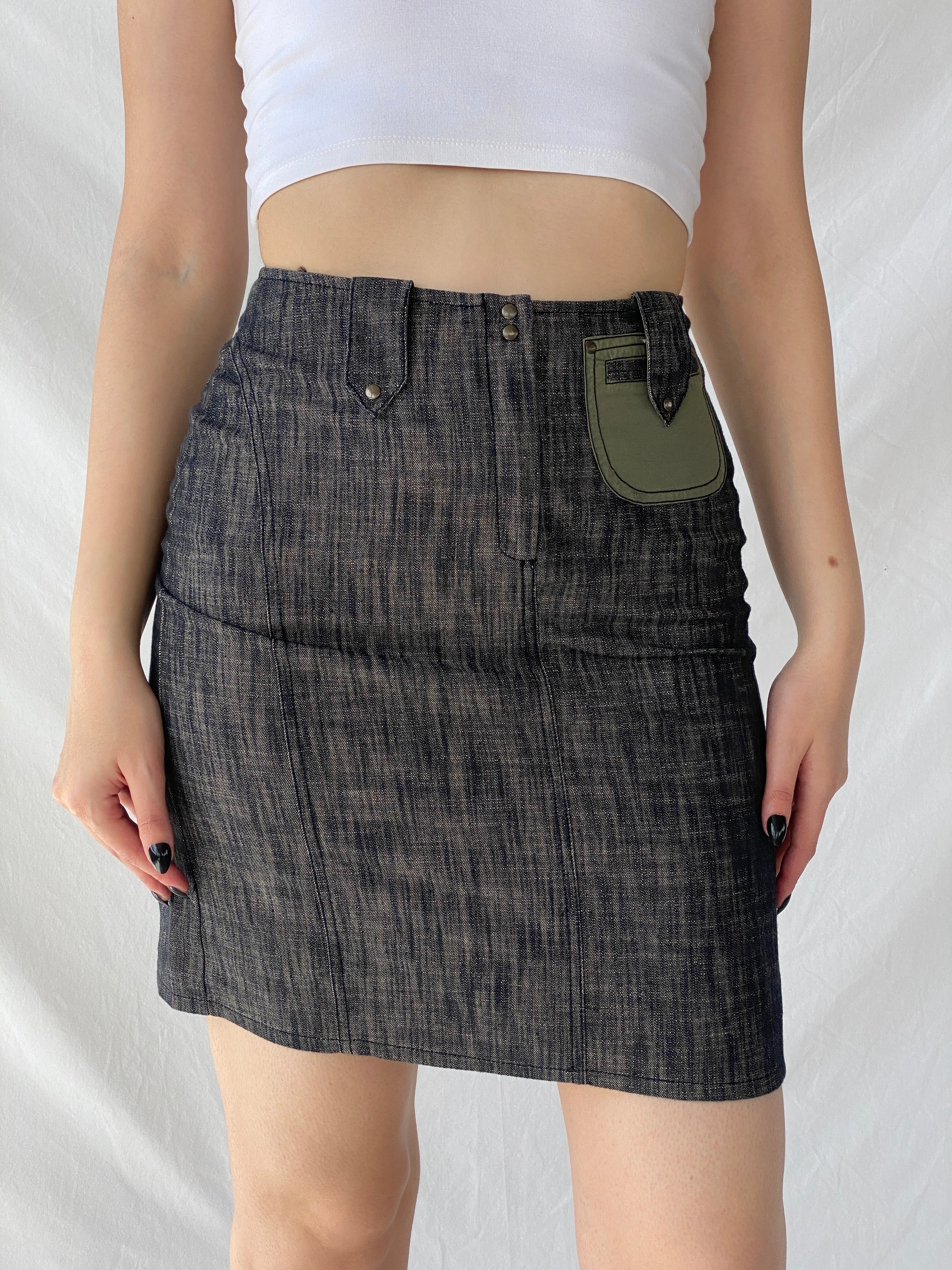 Vintage Jacqueline Riu Black Crystal-Cut Denim Mini Skirt - S