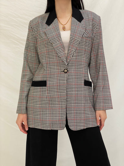 Vintage Always USA Plaid Blazer Black & White Check Structured Jacket - L