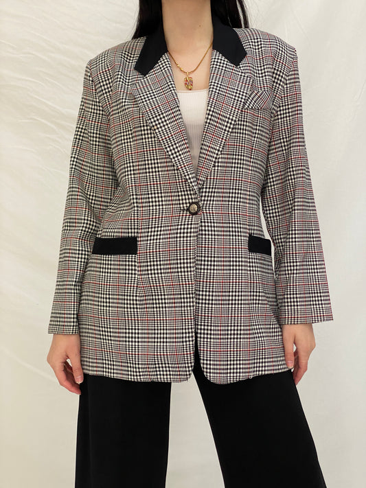 Vintage Always USA Plaid Blazer Black & White Check Structured Jacket - L