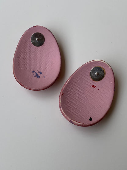 Vintage Crimson Red Marbled Oval Cabochon Stud Earrings